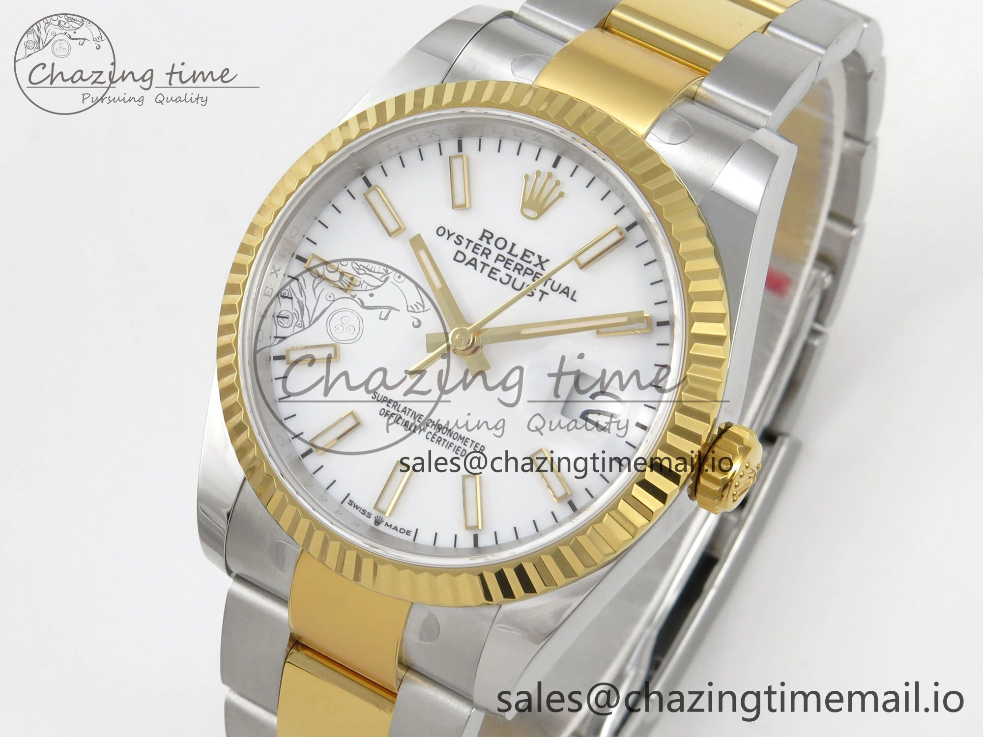 DateJust 36 SS YG ARF 1:1 Best Edition 904L Steel White Stick Dial on Oyster Bracelet SH3235