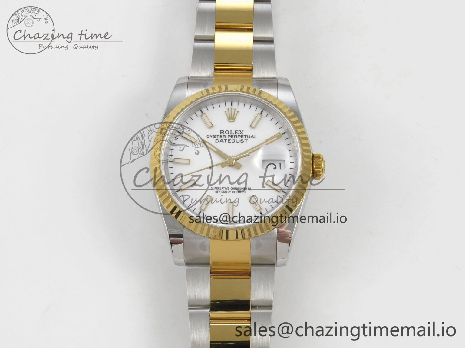 DateJust 36 SS YG ARF 1:1 Best Edition 904L Steel White Stick Dial on Oyster Bracelet SH3235