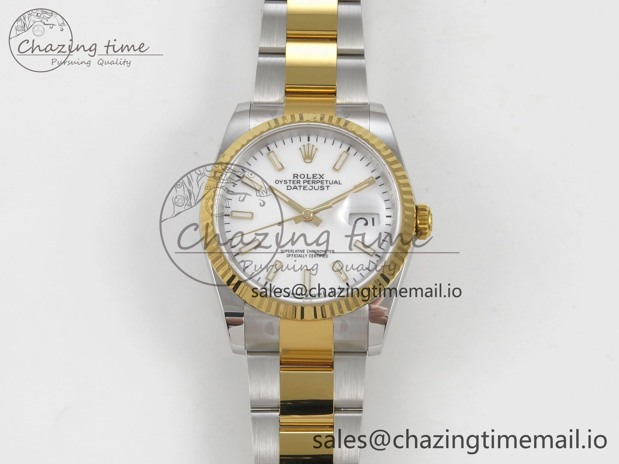 DateJust 36 SS YG ARF 1:1 Best Edition 904L Steel White Stick Dial on Oyster Bracelet SH3235