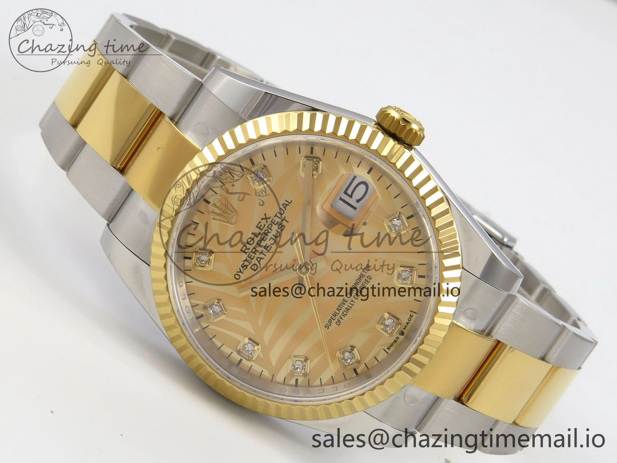 DateJust 36 SS YG ARF 1:1 Best Edition 904L Steel YG Leaf Diamonds Dial on Oyster Bracelet SH3235