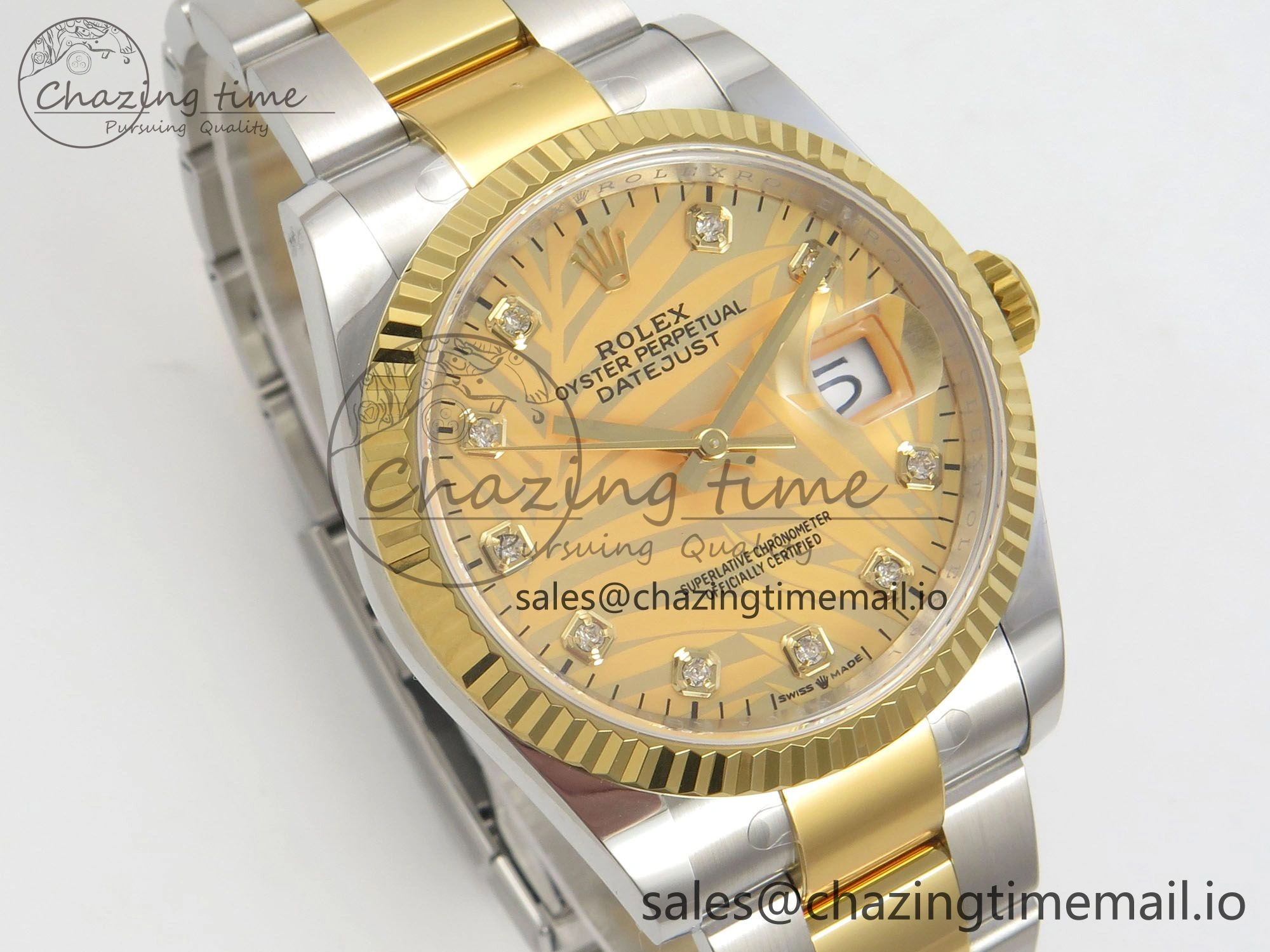DateJust 36 SS YG ARF 1:1 Best Edition 904L Steel YG Leaf Diamonds Dial on Oyster Bracelet SH3235