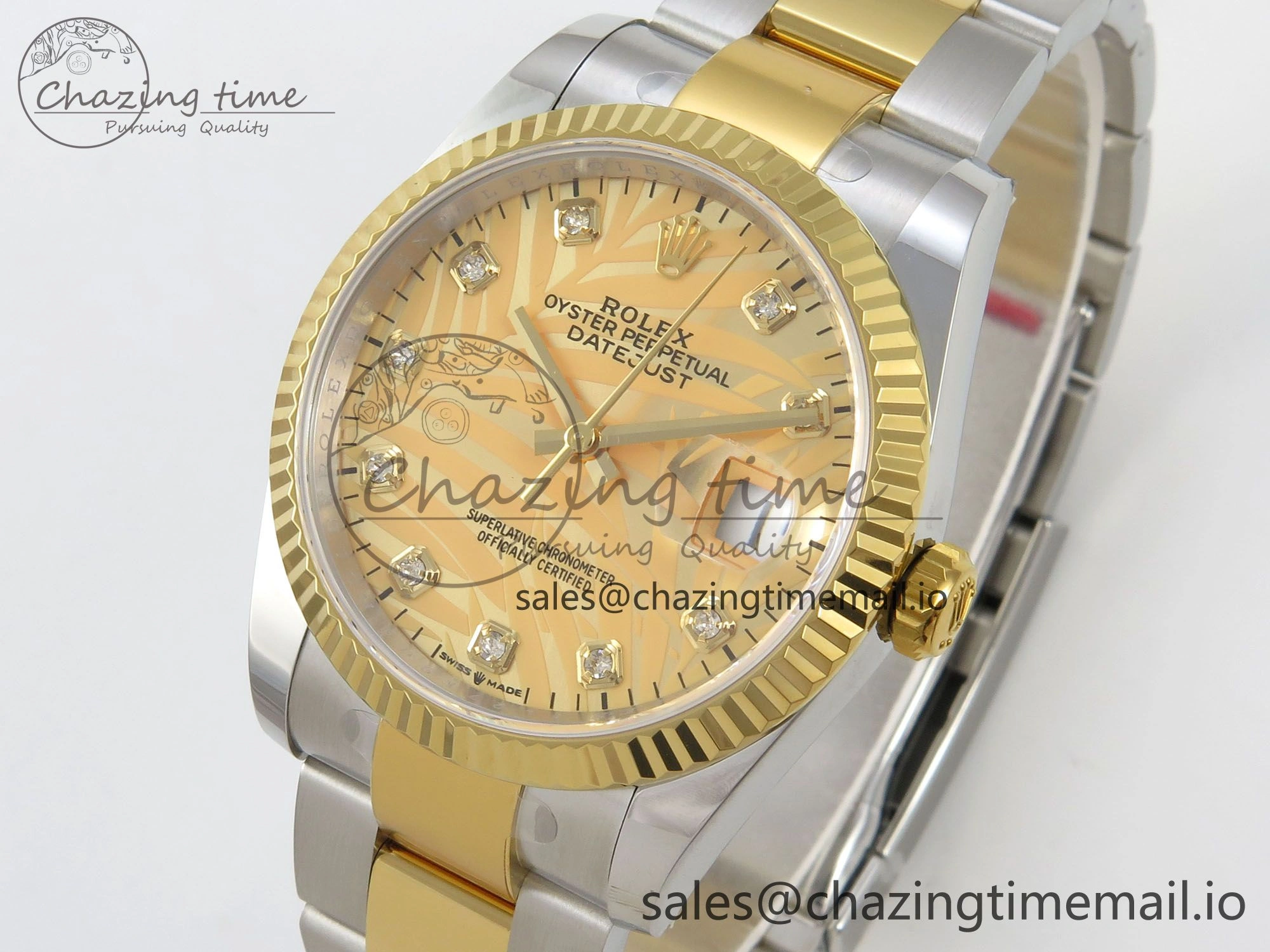 DateJust 36 SS YG ARF 1:1 Best Edition 904L Steel YG Leaf Diamonds Dial on Oyster Bracelet SH3235