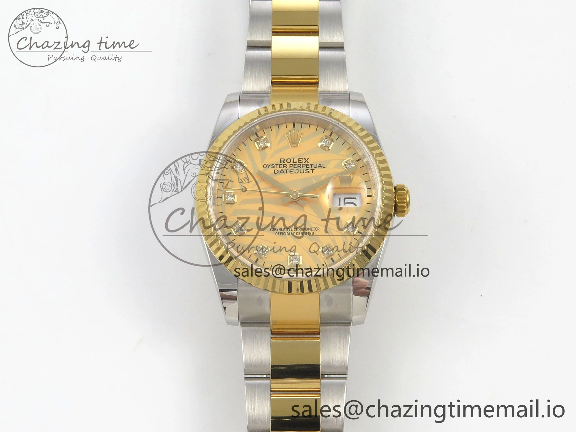 DateJust 36 SS YG ARF 1:1 Best Edition 904L Steel YG Leaf Diamonds Dial on Oyster Bracelet SH3235