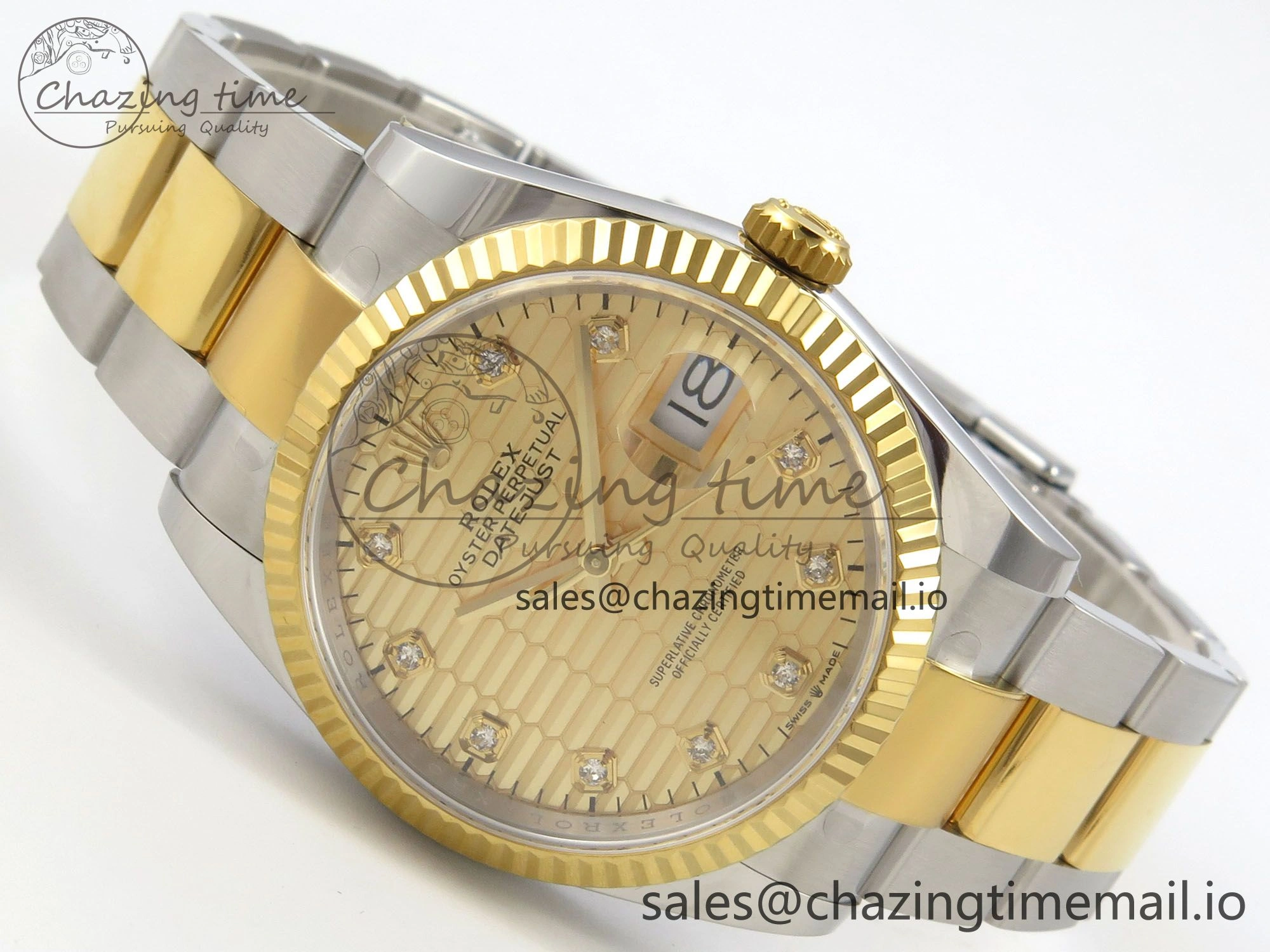 DateJust 36 SS YG ARF 1:1 Best Edition 904L Steel YG Textured Diamonds Dial on Oyster Bracelet SH3235