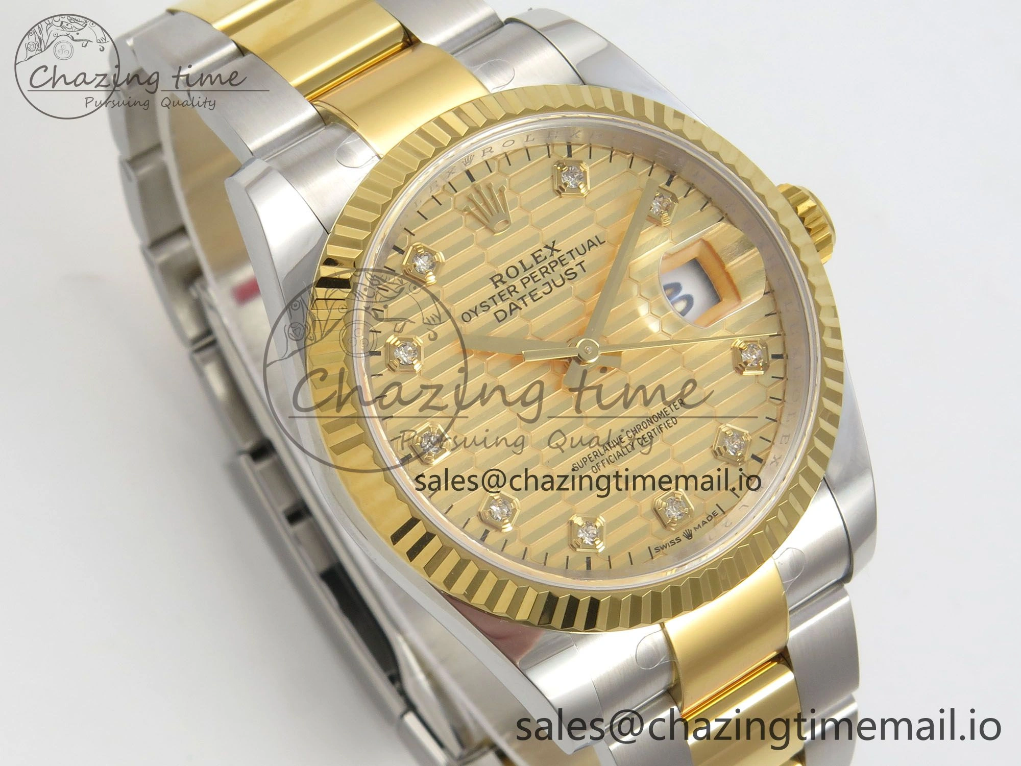 DateJust 36 SS YG ARF 1:1 Best Edition 904L Steel YG Textured Diamonds Dial on Oyster Bracelet SH3235