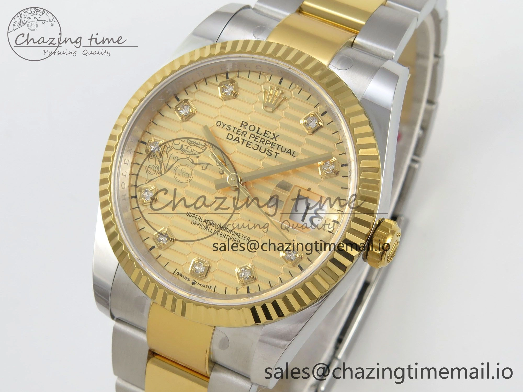 DateJust 36 SS YG ARF 1:1 Best Edition 904L Steel YG Textured Diamonds Dial on Oyster Bracelet SH3235
