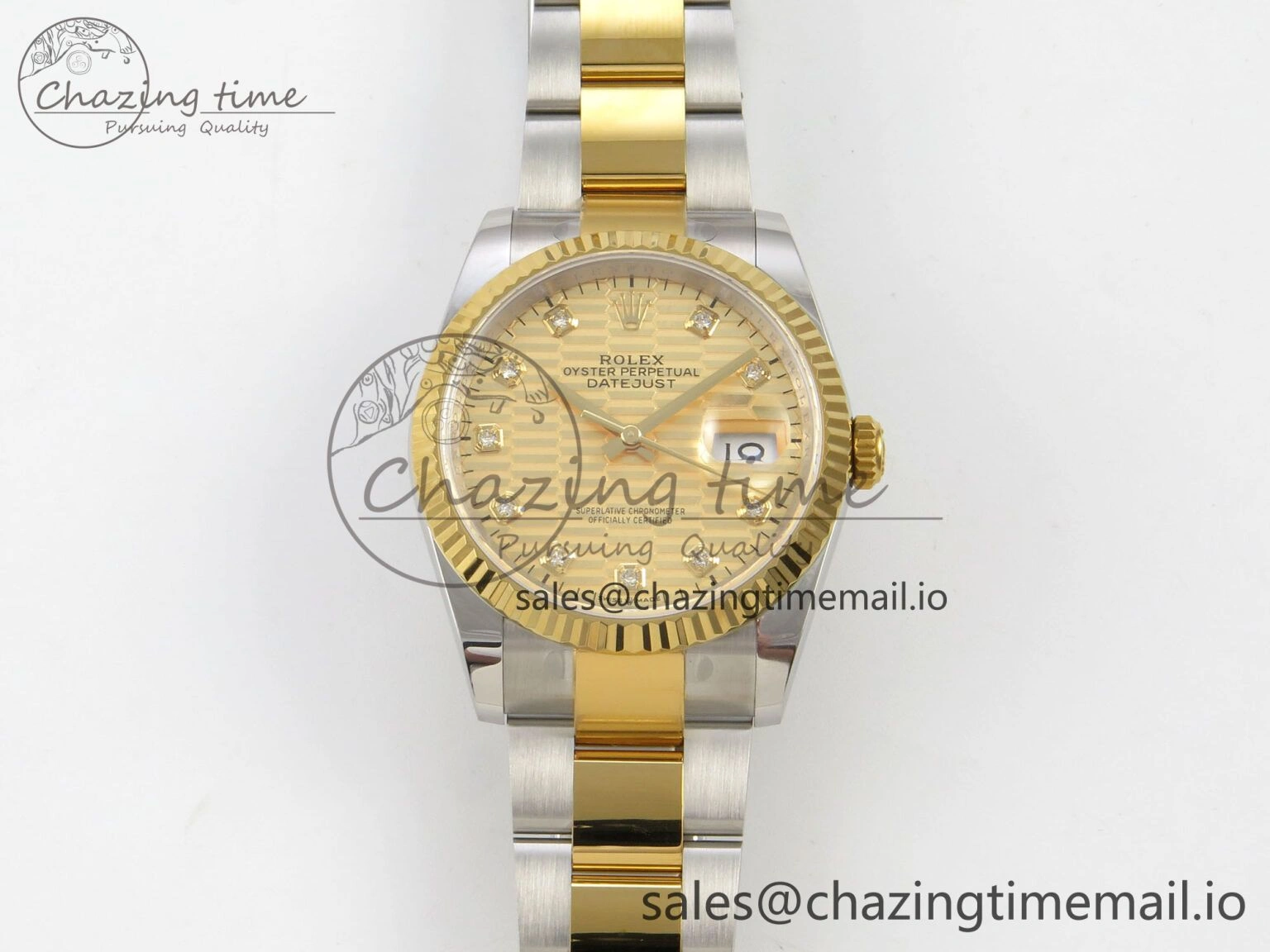 DateJust 36 SS YG ARF 1:1 Best Edition 904L Steel YG Textured Diamonds Dial on Oyster Bracelet SH3235