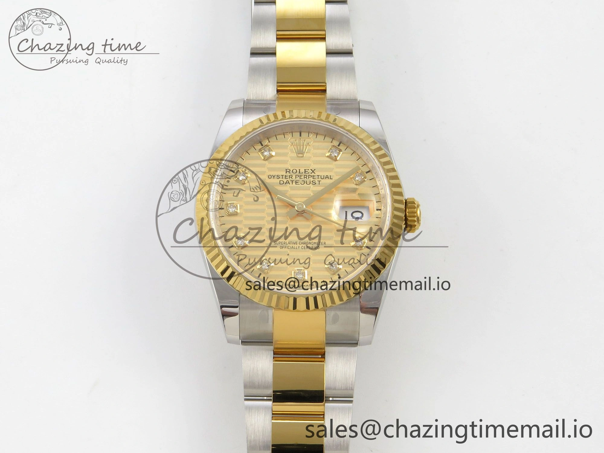 DateJust 36 SS YG ARF 1:1 Best Edition 904L Steel YG Textured Diamonds Dial on Oyster Bracelet SH3235