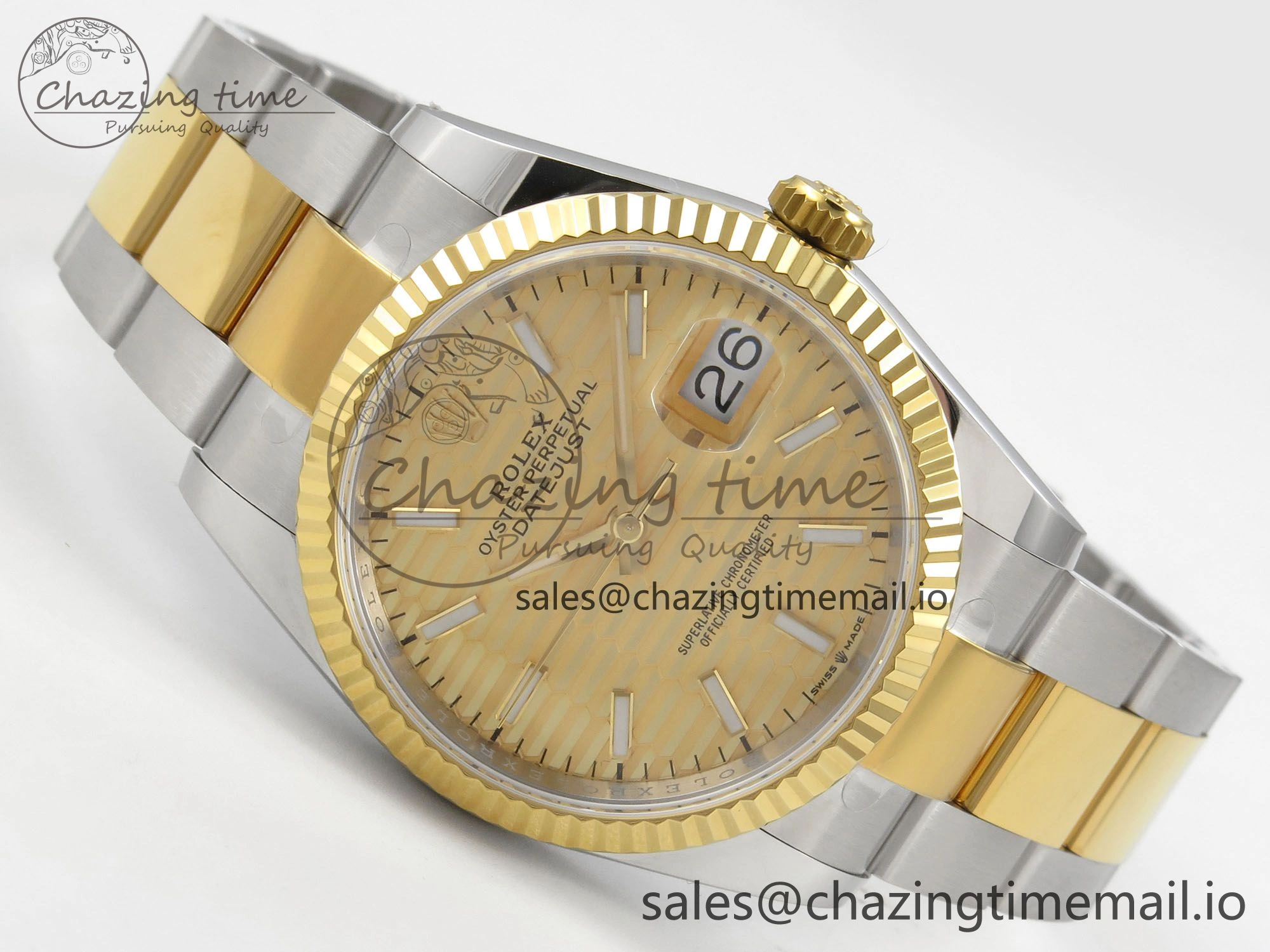 DateJust 36 SS YG ARF 1:1 Best Edition 904L Steel YG Textured Stick Dial on Oyster Bracelet SH3235