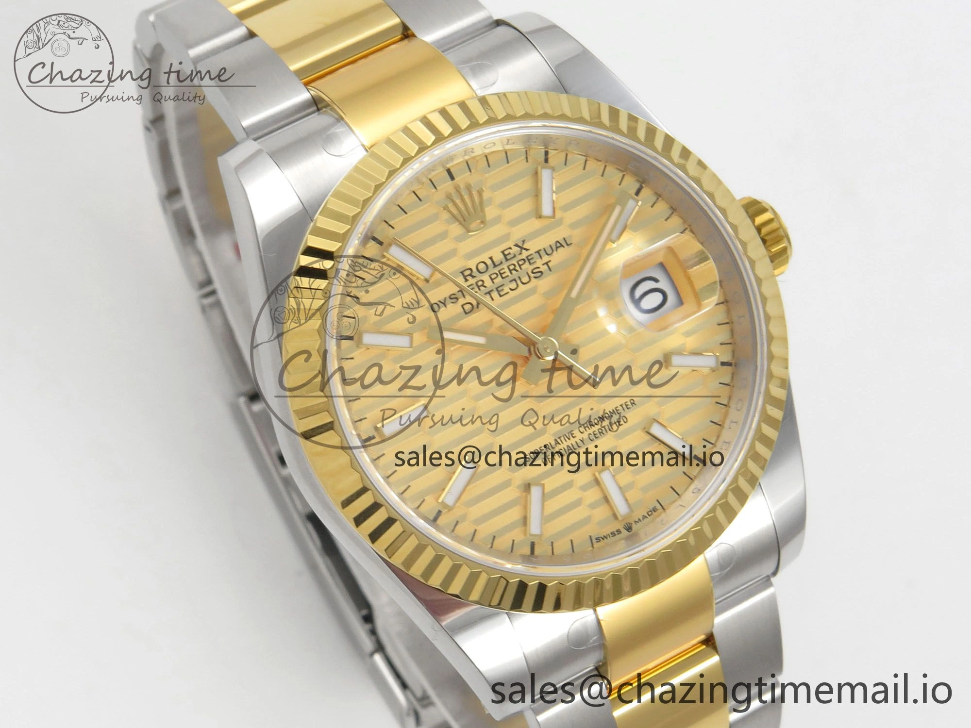 DateJust 36 SS YG ARF 1:1 Best Edition 904L Steel YG Textured Stick Dial on Oyster Bracelet SH3235