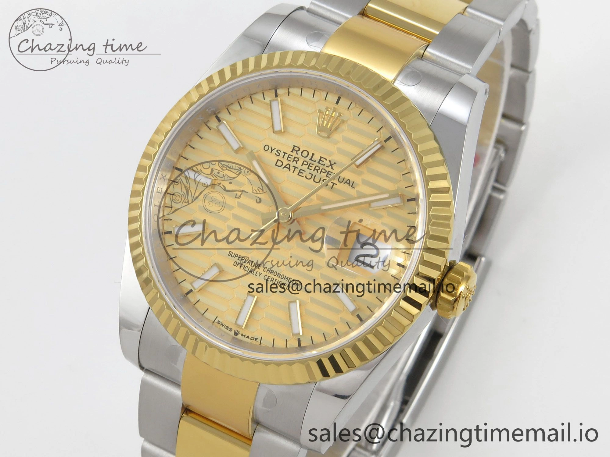 DateJust 36 SS YG ARF 1:1 Best Edition 904L Steel YG Textured Stick Dial on Oyster Bracelet SH3235
