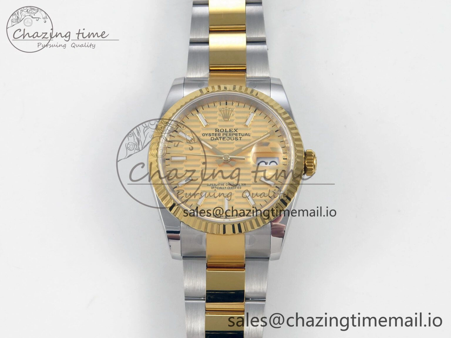 DateJust 36 SS YG ARF 1:1 Best Edition 904L Steel YG Textured Stick Dial on Oyster Bracelet SH3235