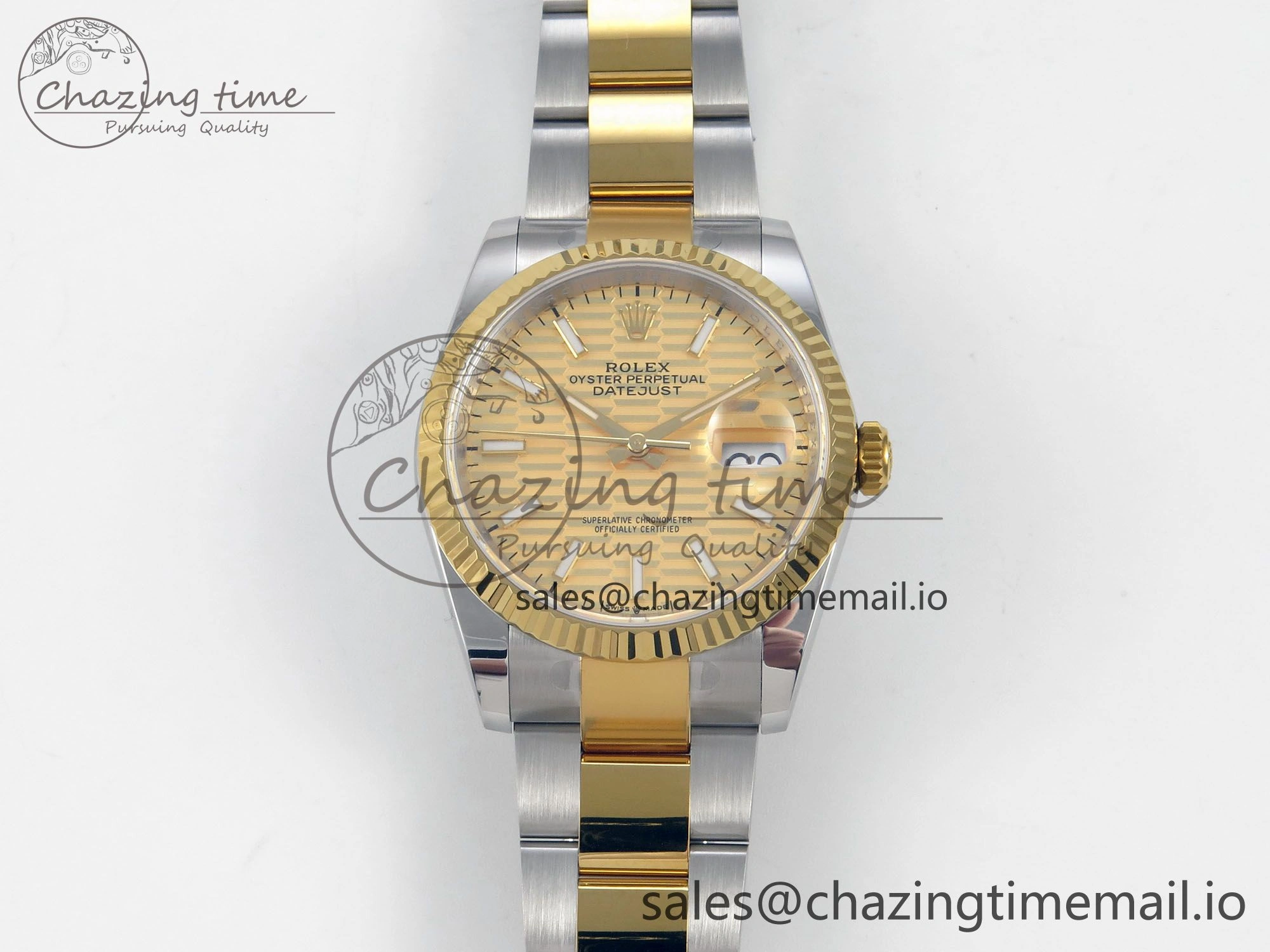 DateJust 36 SS YG ARF 1:1 Best Edition 904L Steel YG Textured Stick Dial on Oyster Bracelet SH3235