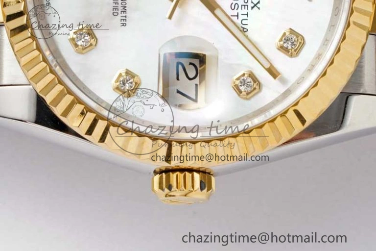 DateJust 36 SS YG DIWF 1:1 Best Edition 904L Steel White MOP Diamonds Dial on Jubilee Bracelet SA3235