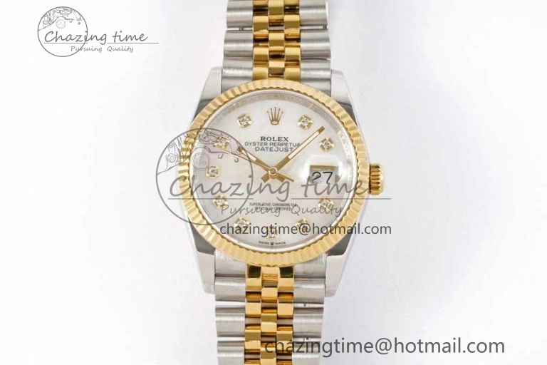 DateJust 36 SS YG DIWF 1:1 Best Edition 904L Steel White MOP Diamonds Dial on Jubilee Bracelet SA3235