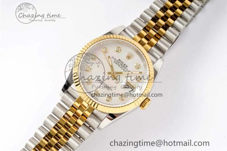 DateJust 36 SS YG DIWF 1:1 Best Edition 904L Steel White MOP Diamonds Dial on Jubilee Bracelet SA3235