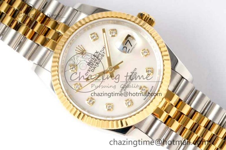 DateJust 36 SS YG DIWF 1:1 Best Edition 904L Steel White MOP Diamonds Dial on Jubilee Bracelet SA3235