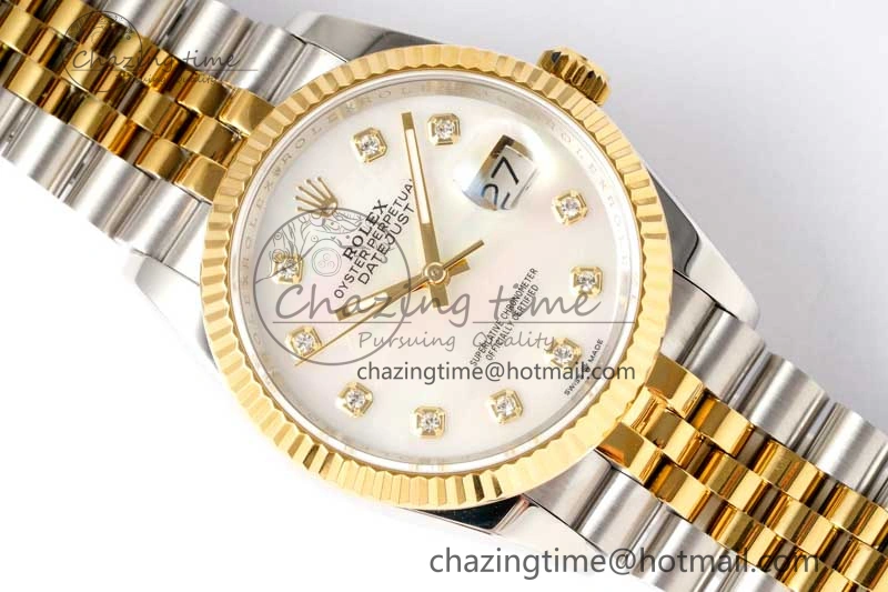 DateJust 36 SS YG DIWF 1:1 Best Edition 904L Steel White MOP Diamonds Dial on Jubilee Bracelet SA3235