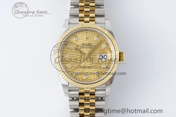 DateJust 36 SS YG Gold Wrapped JDF 1:1 Best Edition YG Diamonds Textured Dial on Jubilee Bracelet VR3235 V2