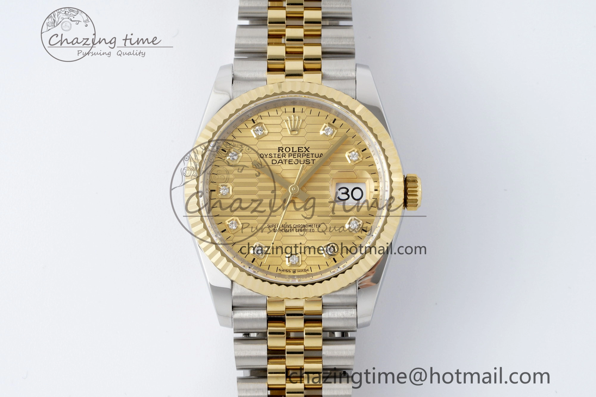 DateJust 36 SS YG Gold Wrapped JDF 1:1 Best Edition YG Diamonds Textured Dial on Jubilee Bracelet VR3235 V2