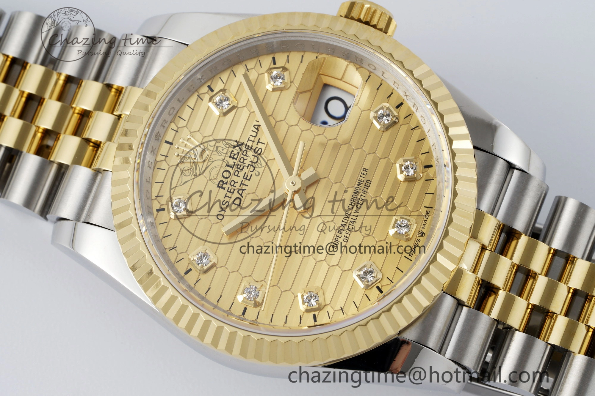 DateJust 36 SS YG Gold Wrapped JDF 1:1 Best Edition YG Diamonds Textured Dial on Jubilee Bracelet VR3235 V2