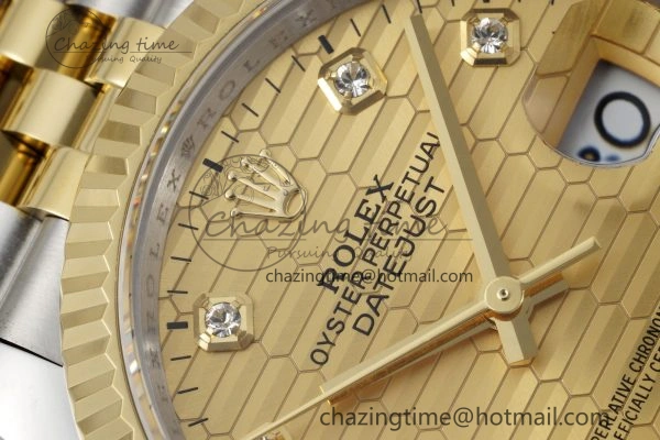 DateJust 36 SS YG Gold Wrapped JDF 1:1 Best Edition YG Diamonds Textured Dial on Jubilee Bracelet VR3235 V2