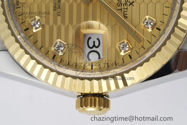 DateJust 36 SS YG Gold Wrapped JDF 1:1 Best Edition YG Diamonds Textured Dial on Jubilee Bracelet VR3235 V2