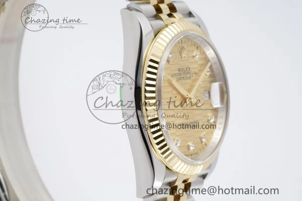 DateJust 36 SS YG Gold Wrapped JDF 1:1 Best Edition YG Diamonds Textured Dial on Jubilee Bracelet VR3235 V2