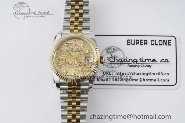 DateJust 36 SS YG Gold Wrapped JDF 1:1 Best Edition YG Diamonds Textured Dial on Jubilee Bracelet VR3235 V2