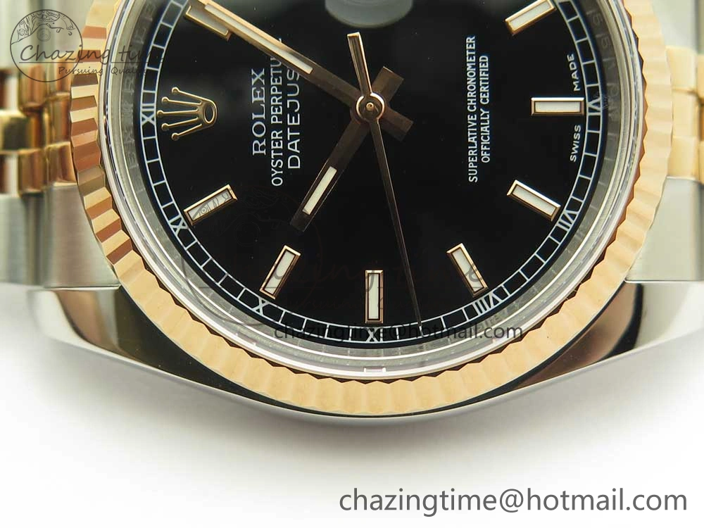 DateJust 36mm 116231 SS RG 904L ARF 1:1 Best Edition Black Dial Sticks Markers on 904L SS RG Jubilee Bracelet SA3135