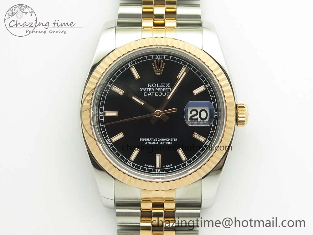 DateJust 36mm 116231 SS RG 904L ARF 1:1 Best Edition Black Dial Sticks Markers on 904L SS RG Jubilee Bracelet SA3135