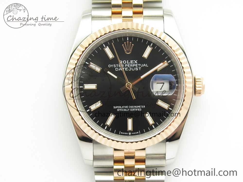 DateJust 36mm 904 SS RG Wrapped 116231 GMF Black Dial on SS RG Wrapped Jubilee Bracelet A2836