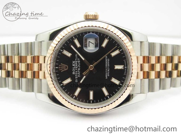 DateJust 36mm 904 SS RG Wrapped 116231 GMF Black Dial on SS RG Wrapped Jubilee Bracelet A2836