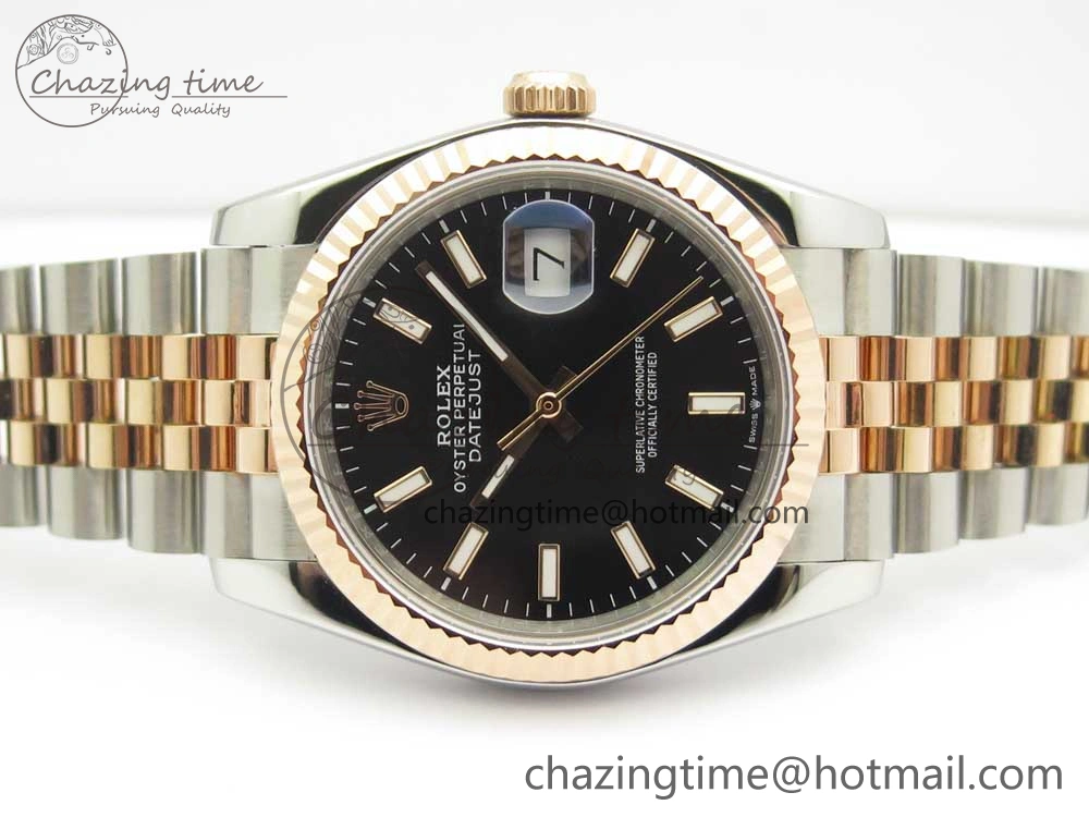 DateJust 36mm 904 SS RG Wrapped 116231 GMF Black Dial on SS RG Wrapped Jubilee Bracelet A2836