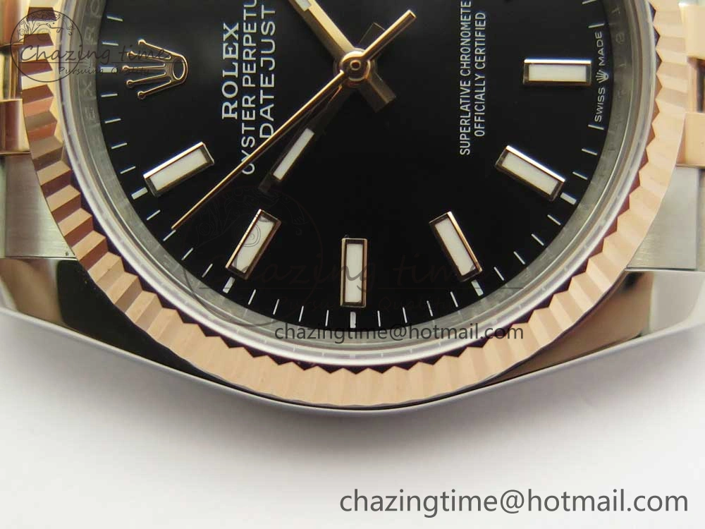 DateJust 36mm 904 SS RG Wrapped 116231 GMF Black Dial on SS RG Wrapped Jubilee Bracelet A2836