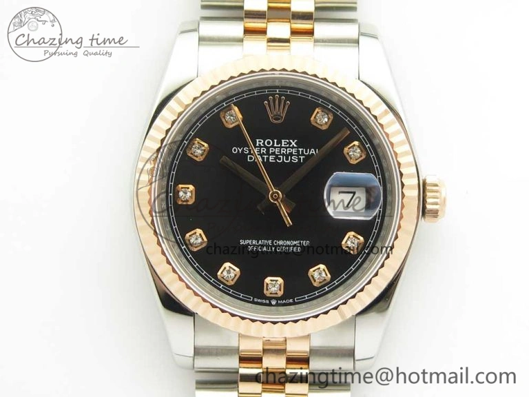 DateJust 36mm 904 SS RG Wrapped 116231 GMF Black Diam Dial on SS RG Wrapped Jubilee Bracelet A2836