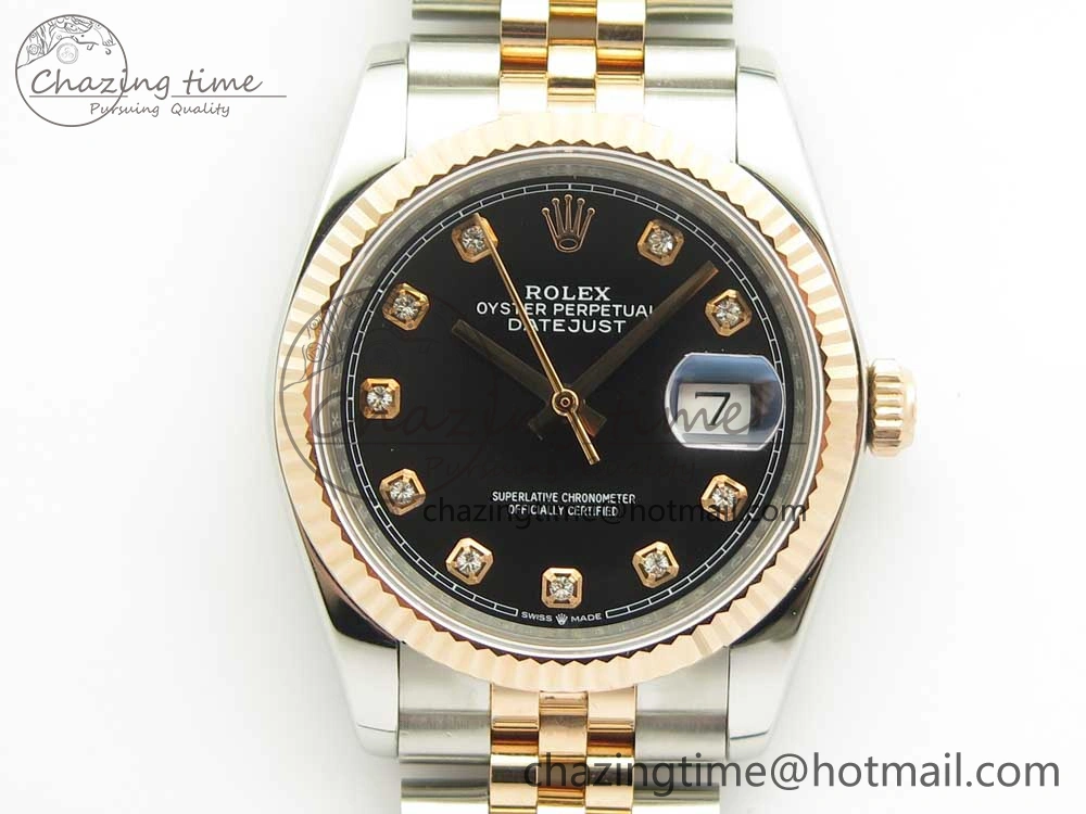 DateJust 36mm 904 SS RG Wrapped 116231 GMF Black Diam Dial on SS RG Wrapped Jubilee Bracelet A2836