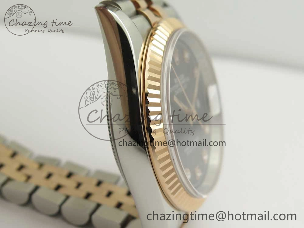 DateJust 36mm 904 SS RG Wrapped 116231 GMF Black Diam Dial on SS RG Wrapped Jubilee Bracelet A2836
