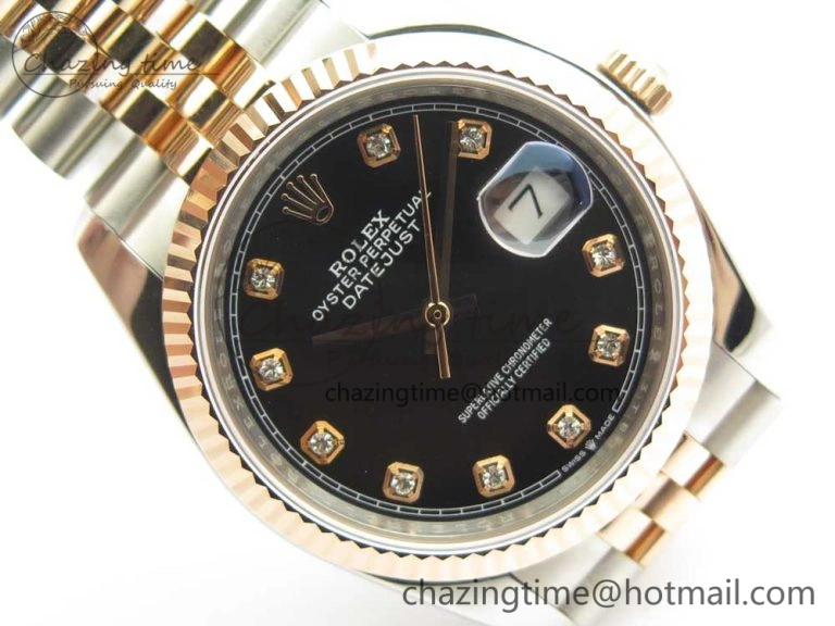 DateJust 36mm 904 SS RG Wrapped 116231 GMF Black Diam Dial on SS RG Wrapped Jubilee Bracelet A2836