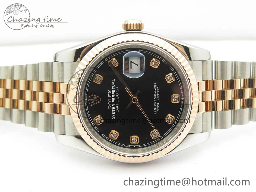 DateJust 36mm 904 SS RG Wrapped 116231 GMF Black Diam Dial on SS RG Wrapped Jubilee Bracelet A2836