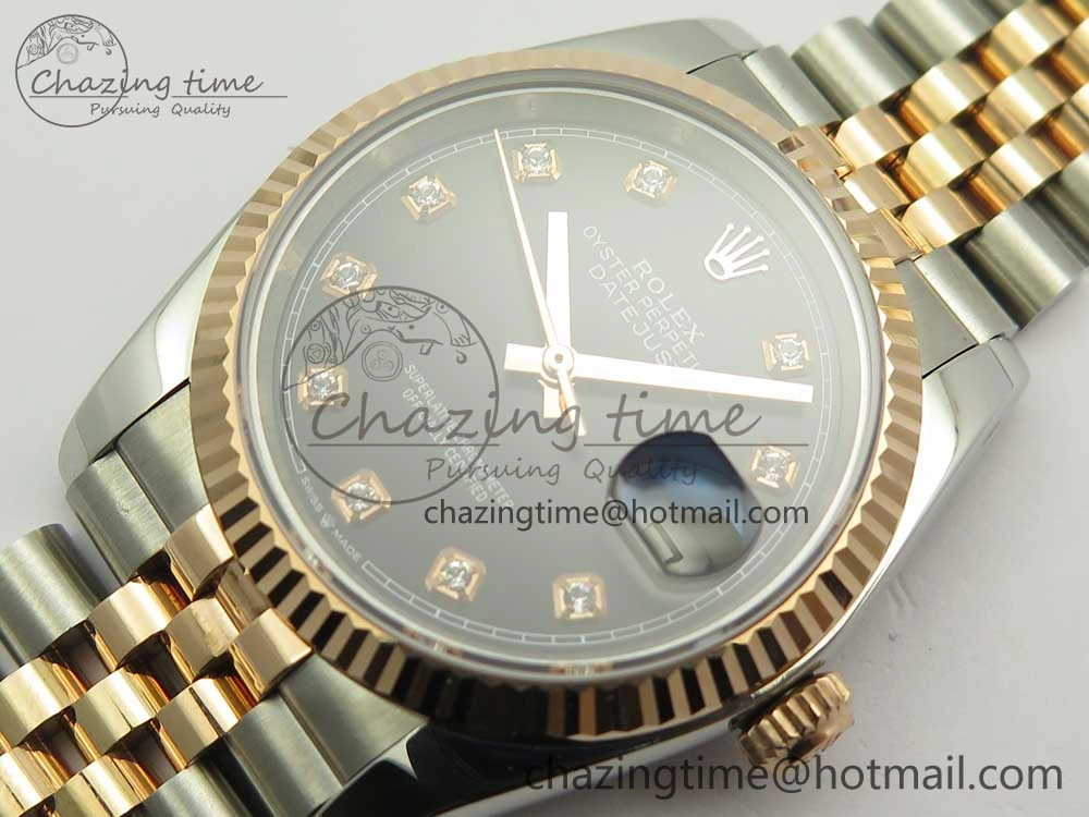 DateJust 36mm 904 SS RG Wrapped 116231 GMF Black Diam Dial on SS RG Wrapped Jubilee Bracelet A2836