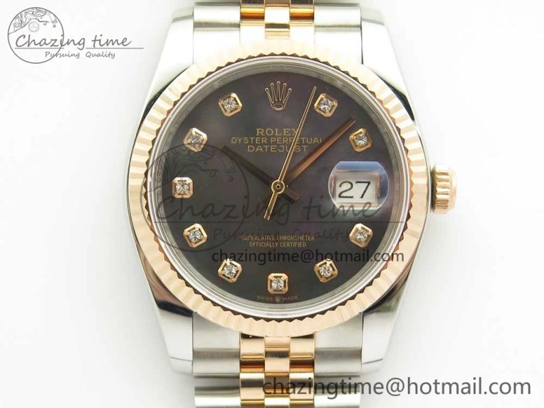 DateJust 36mm 904 SS RG Wrapped 116231 GMF Black MOP Diam Dial on SS RG Wrapped Jubilee Bracelet A2836