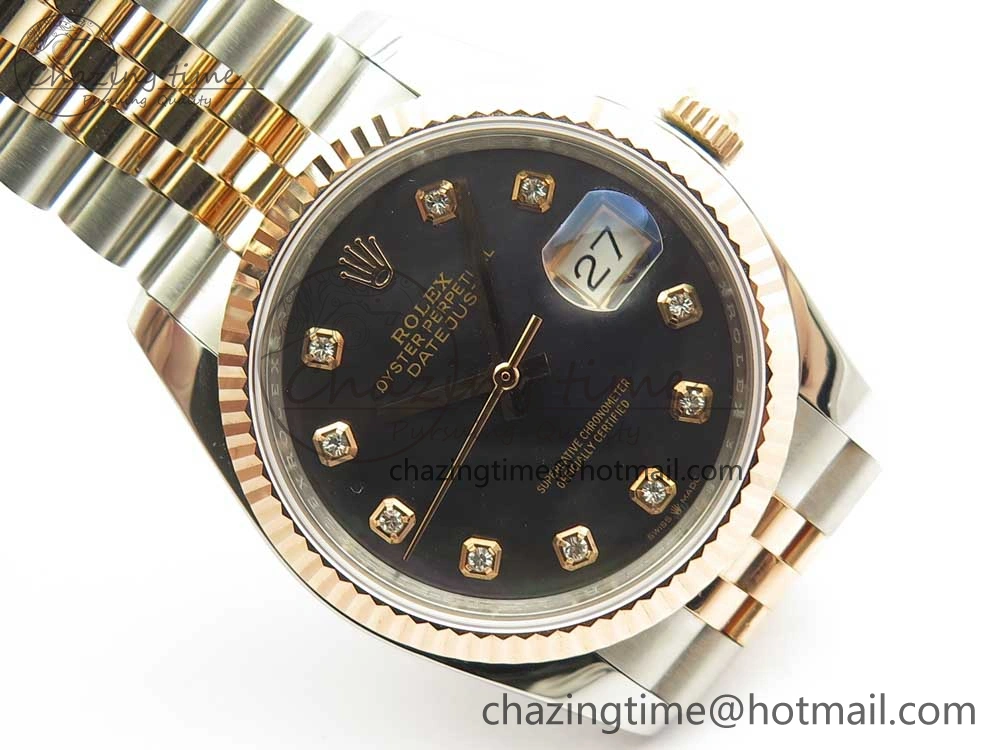 DateJust 36mm 904 SS RG Wrapped 116231 GMF Black MOP Diam Dial on SS RG Wrapped Jubilee Bracelet A2836