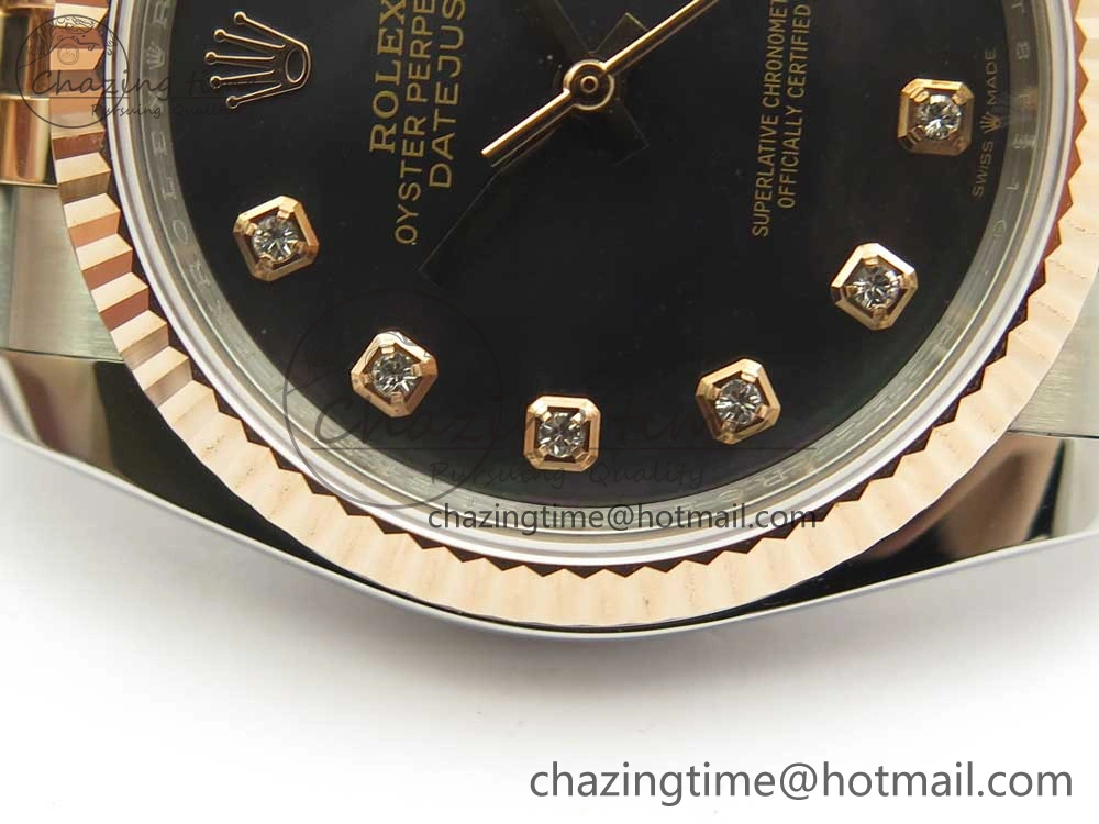 DateJust 36mm 904 SS RG Wrapped 116231 GMF Black MOP Diam Dial on SS RG Wrapped Jubilee Bracelet A2836