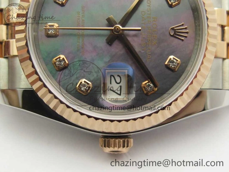 DateJust 36mm 904 SS RG Wrapped 116231 GMF Black MOP Diam Dial on SS RG Wrapped Jubilee Bracelet A2836