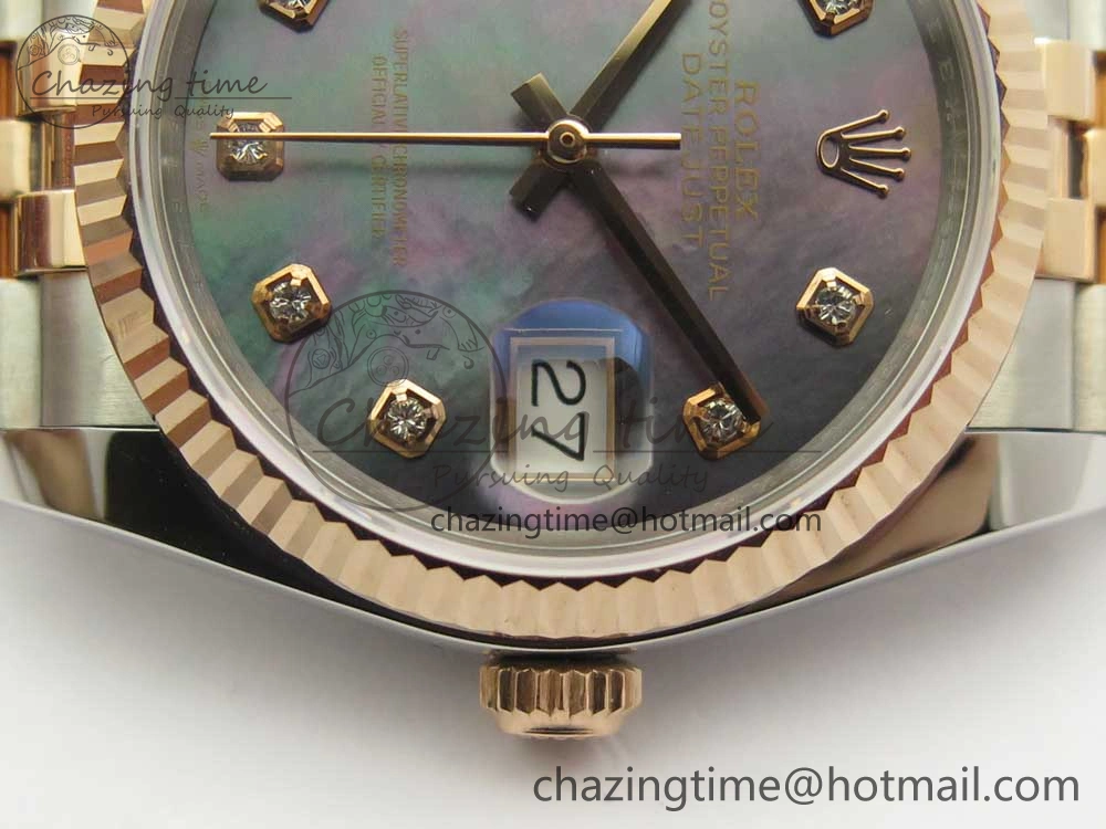 DateJust 36mm 904 SS RG Wrapped 116231 GMF Black MOP Diam Dial on SS RG Wrapped Jubilee Bracelet A2836