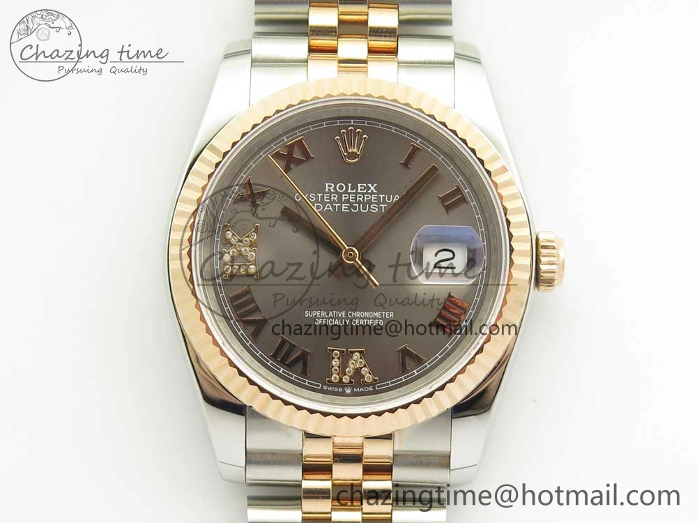 DateJust 36mm 904 SS RG Wrapped 116231 GMF Gray Dial Roman Diam Markers on SS RG Wrapped Jubilee Bracelet A2836