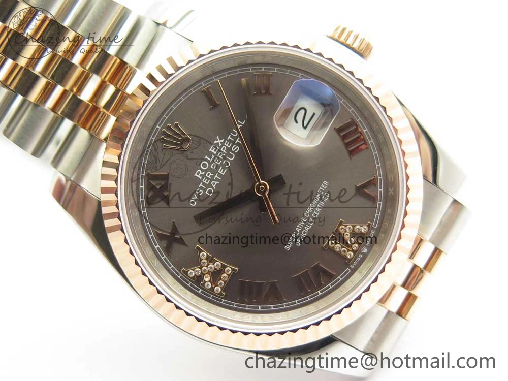 DateJust 36mm 904 SS RG Wrapped 116231 GMF Gray Dial Roman Diam Markers on SS RG Wrapped Jubilee Bracelet A2836