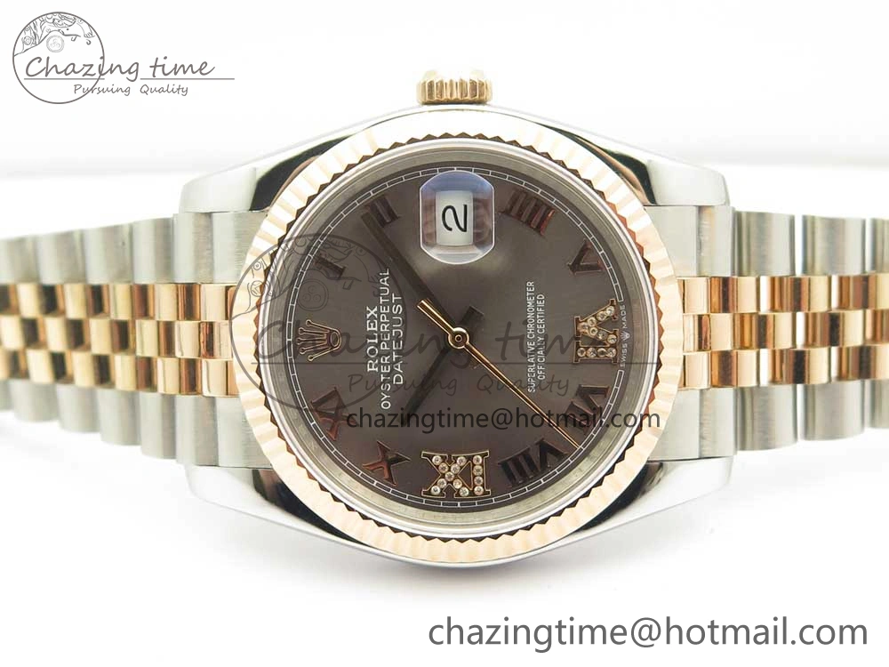 DateJust 36mm 904 SS RG Wrapped 116231 GMF Gray Dial Roman Diam Markers on SS RG Wrapped Jubilee Bracelet A2836