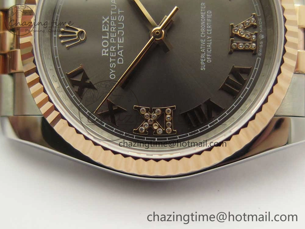 DateJust 36mm 904 SS RG Wrapped 116231 GMF Gray Dial Roman Diam Markers on SS RG Wrapped Jubilee Bracelet A2836